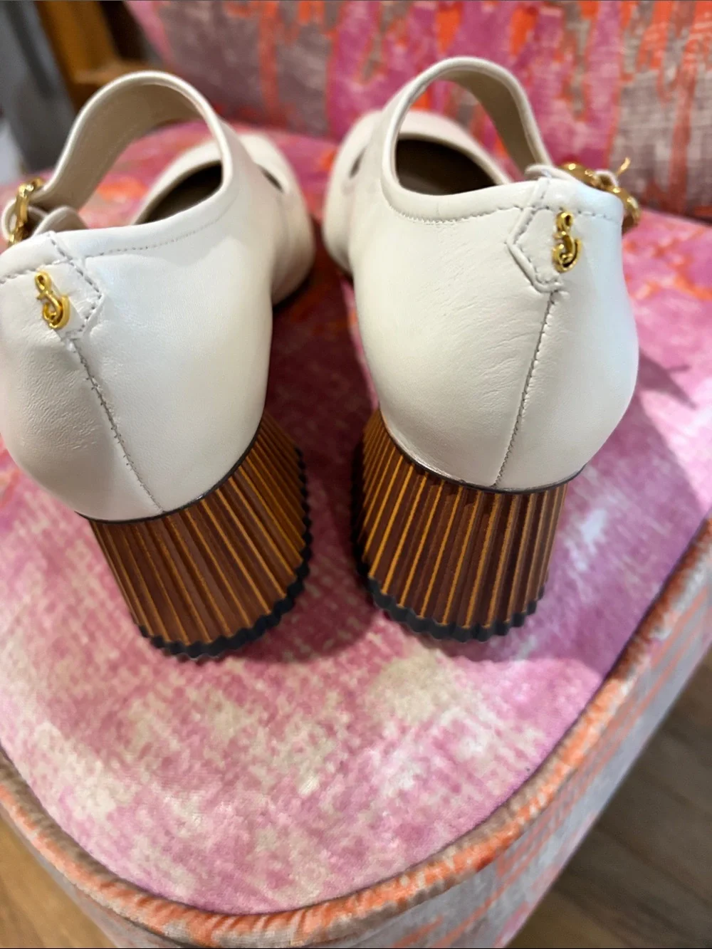 Sam Edelman Cream Mary Jane Pumps with Gold Buckle - Picture 5 of 8